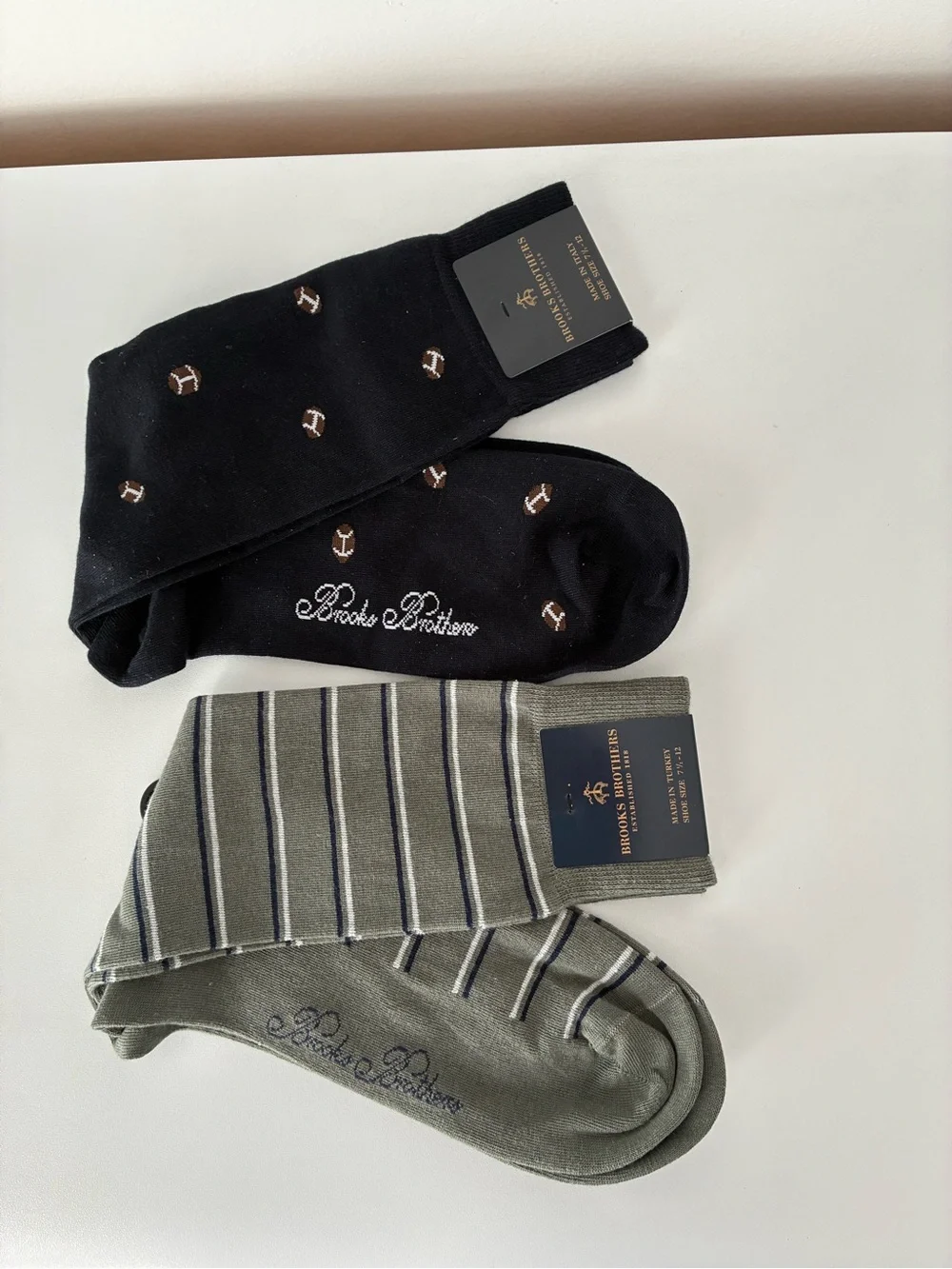 Brooks Brothers Men's Dress Socks in Black and Olive Stripe _Get both pairs